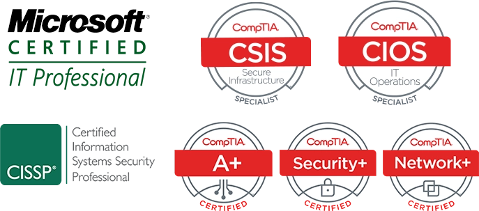 Cybersecurity certifications including CISSP, CEH, and Security+
